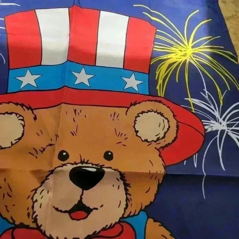 Vintage RARE Patriotic Teddy Bear 97 Firework USA Large Flag Independence Day - Picture 7 of 10